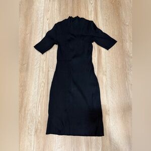 COS Black Ribbed Midi Dress with Mock Neck